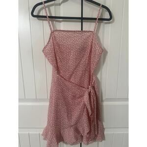 SHEIN Red Floral Wrap Skort Medium Spaghetti Strap Ruffle Hem Cottagecore Summer